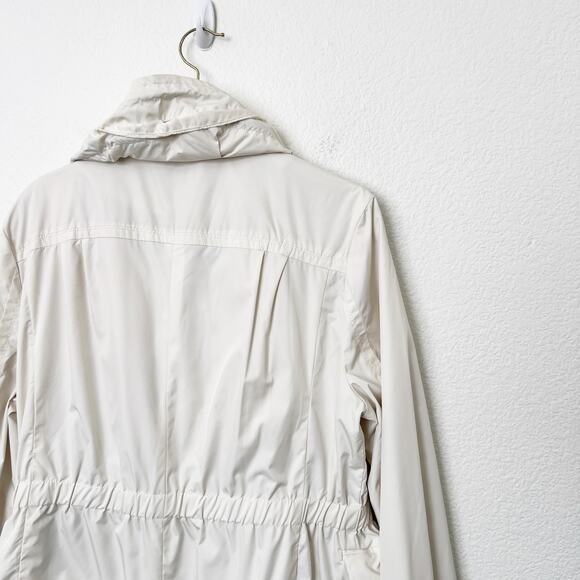 [Cole Haan] Cream Long Sleeve Utility Pocket Raincoat Packable Hood Size Large L - Picture 7 of 12